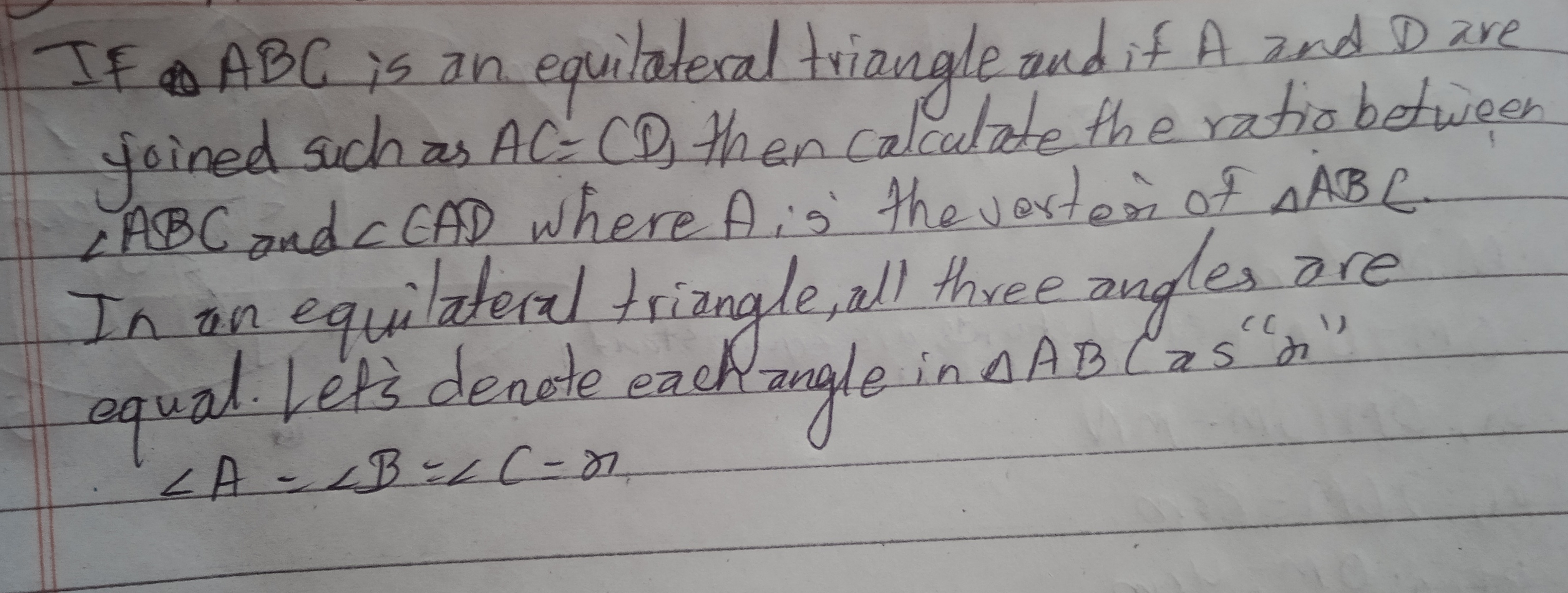 If △BC is an equilateral triangle and if A and D are joined such as AC