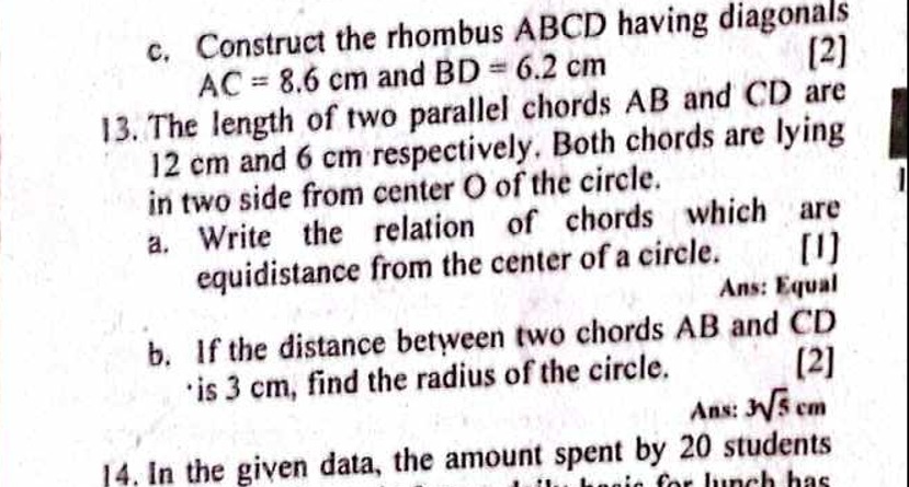 c. Construct the rhombus ABCD having diagonals AC=8.6 cm and BD=6.2 cm