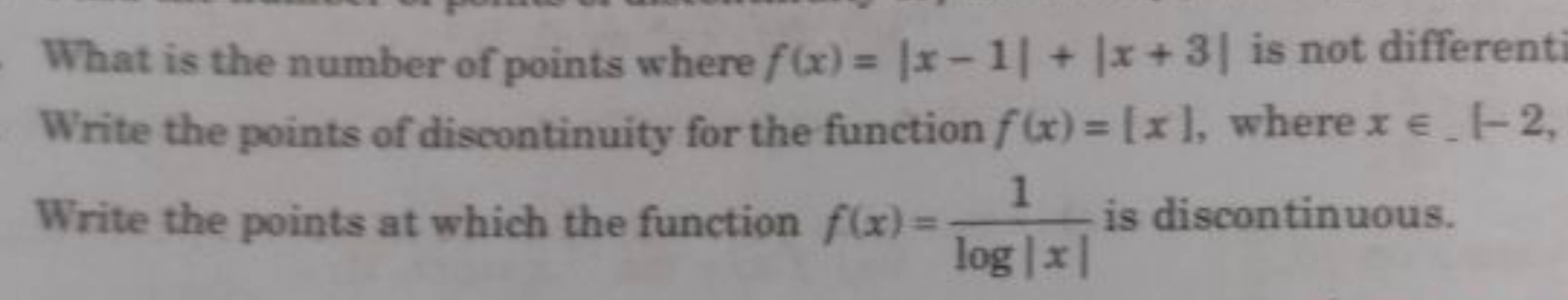 What is the number of points where f(x)=∣x−1∣+∣x+3∣ is not different W