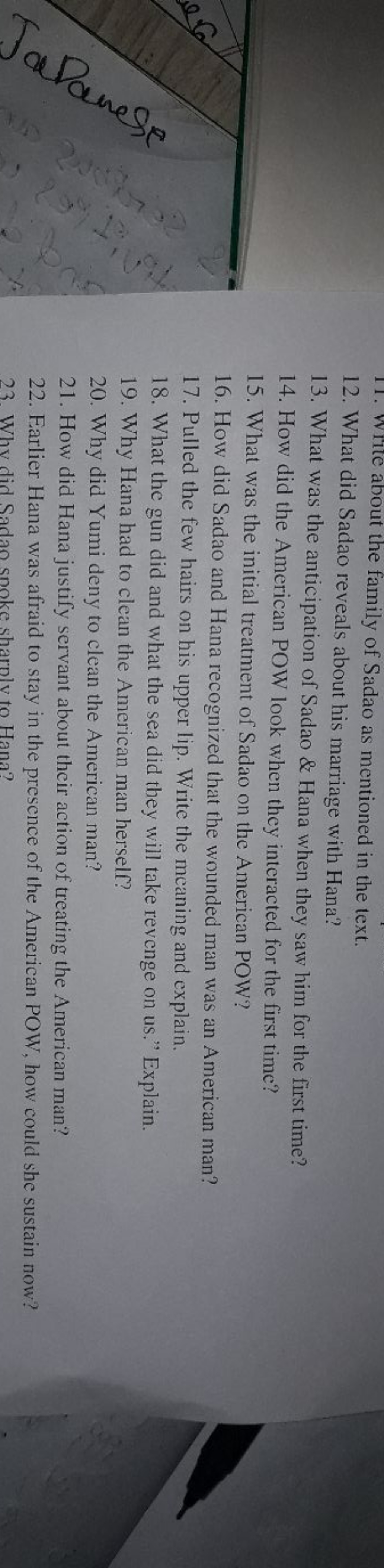 11. Write about the family of Sadao as mentioned in the text.
12. What