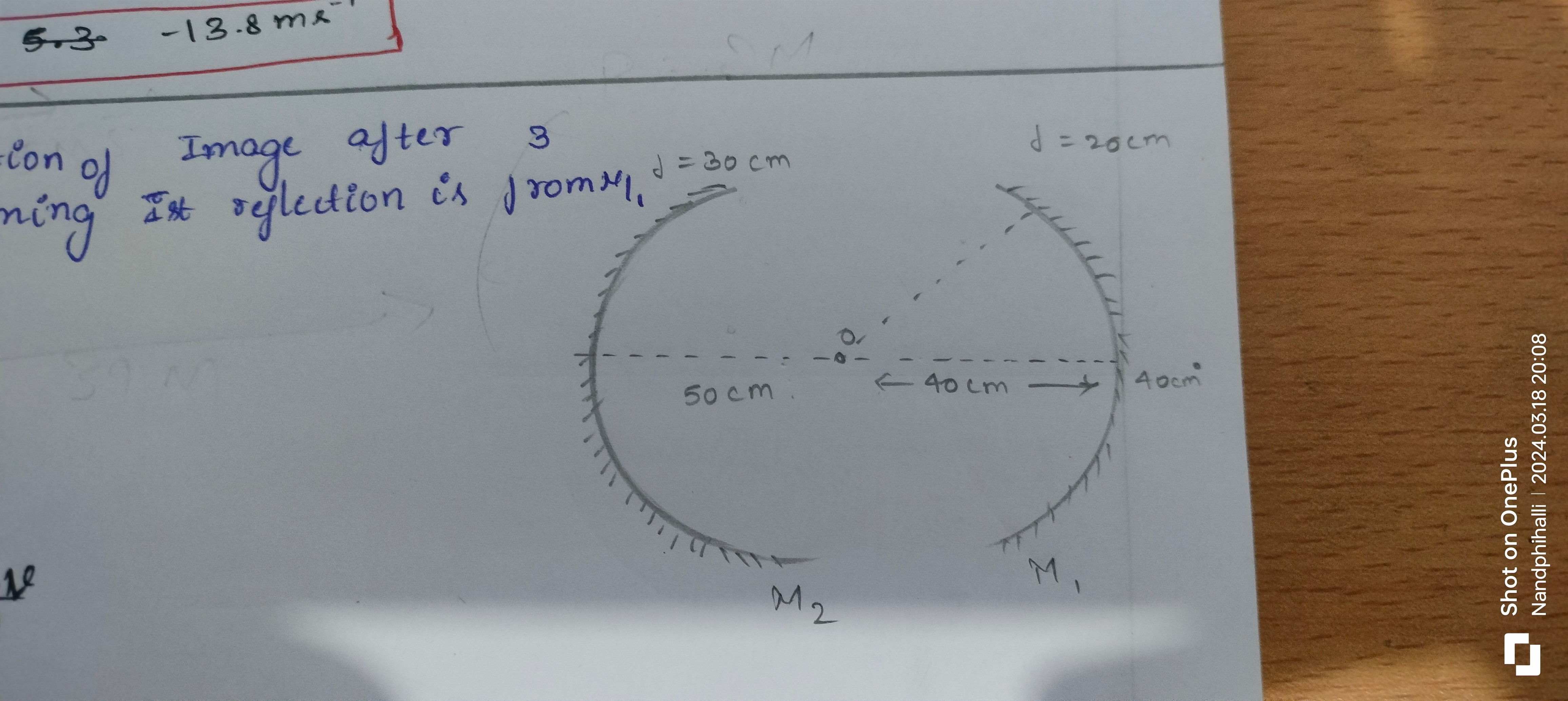 5.3−−13.8 ms
ion of Image after 3 ming iss reflection is from 11​,=30 