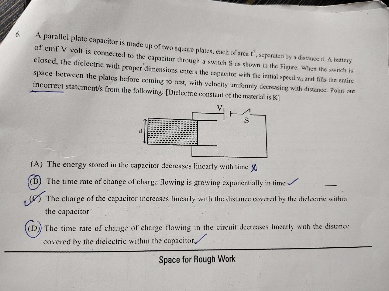 A parallel plate capacitor is made up of two square plates, each of ar