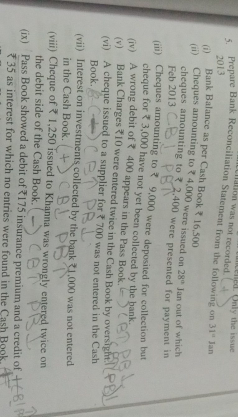 5. Prepare Bank Reconciliation St was not recorded.
the issue
2013
(i)