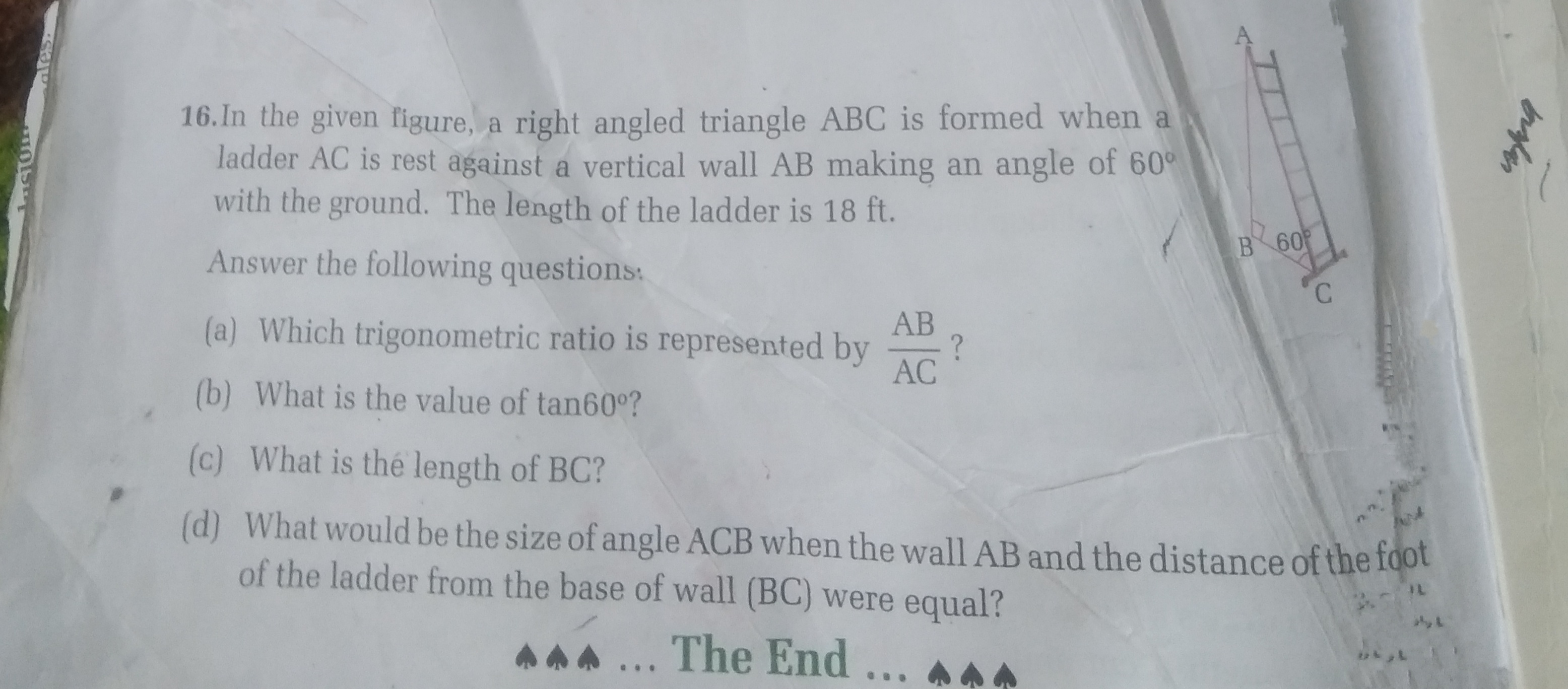 16.In the given figure, a right angled triangle ABC is formed when a l