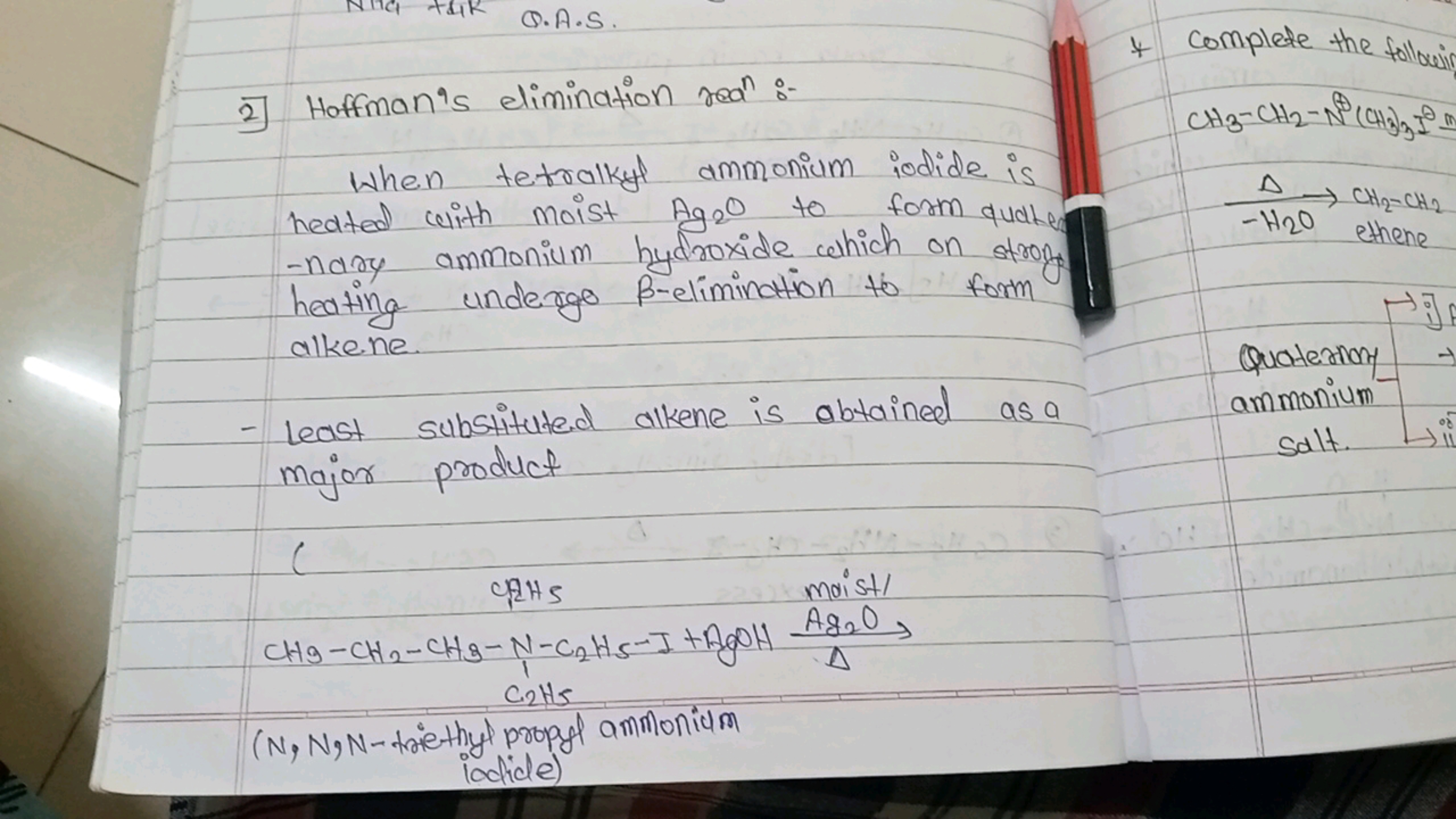 Nात the Q.A.S.
2] Hoffman's elimination real:-
* Complete the followin