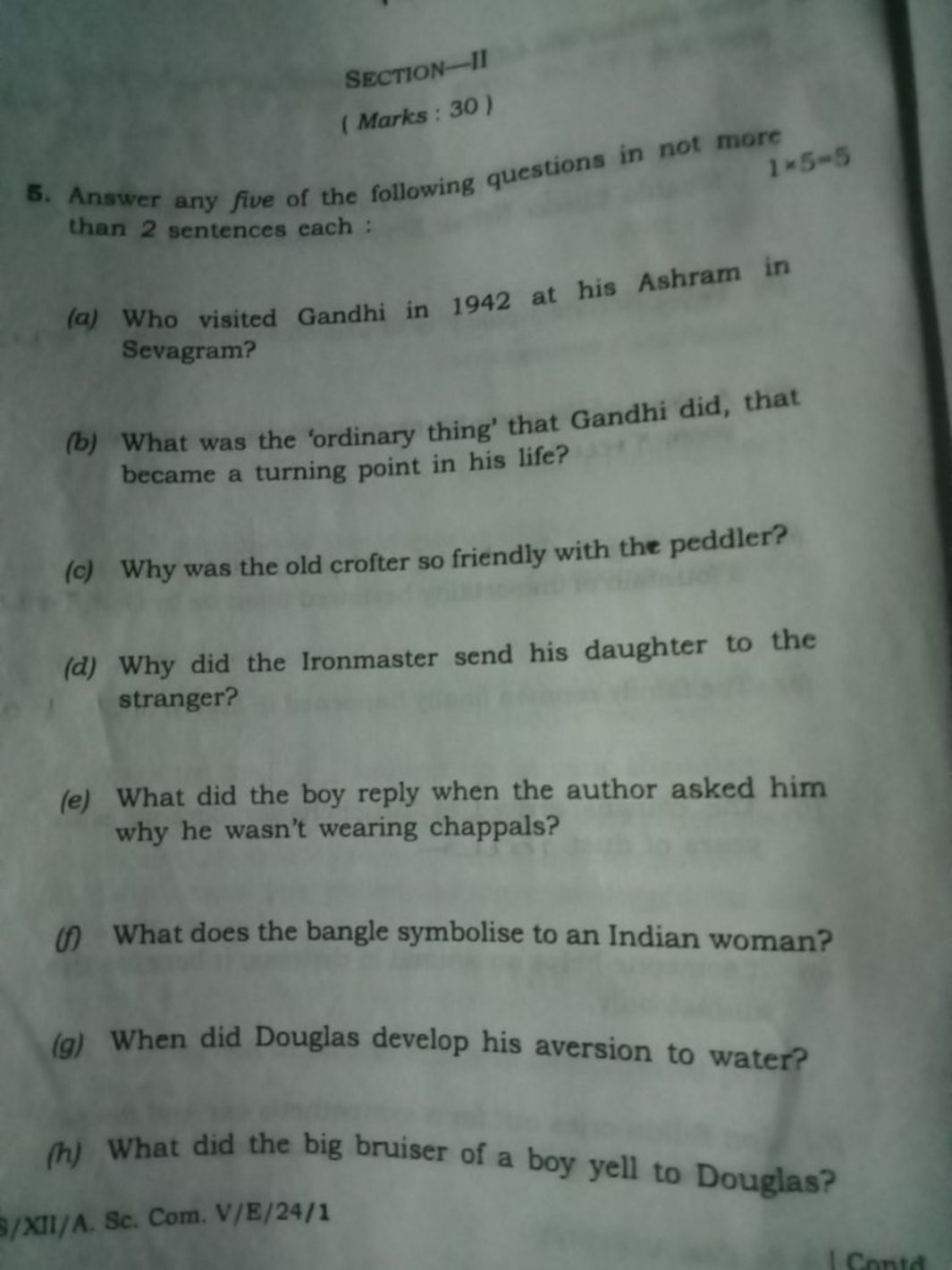 SECTION-II
(Marks : 30 )
5. Answer any five of the following questions