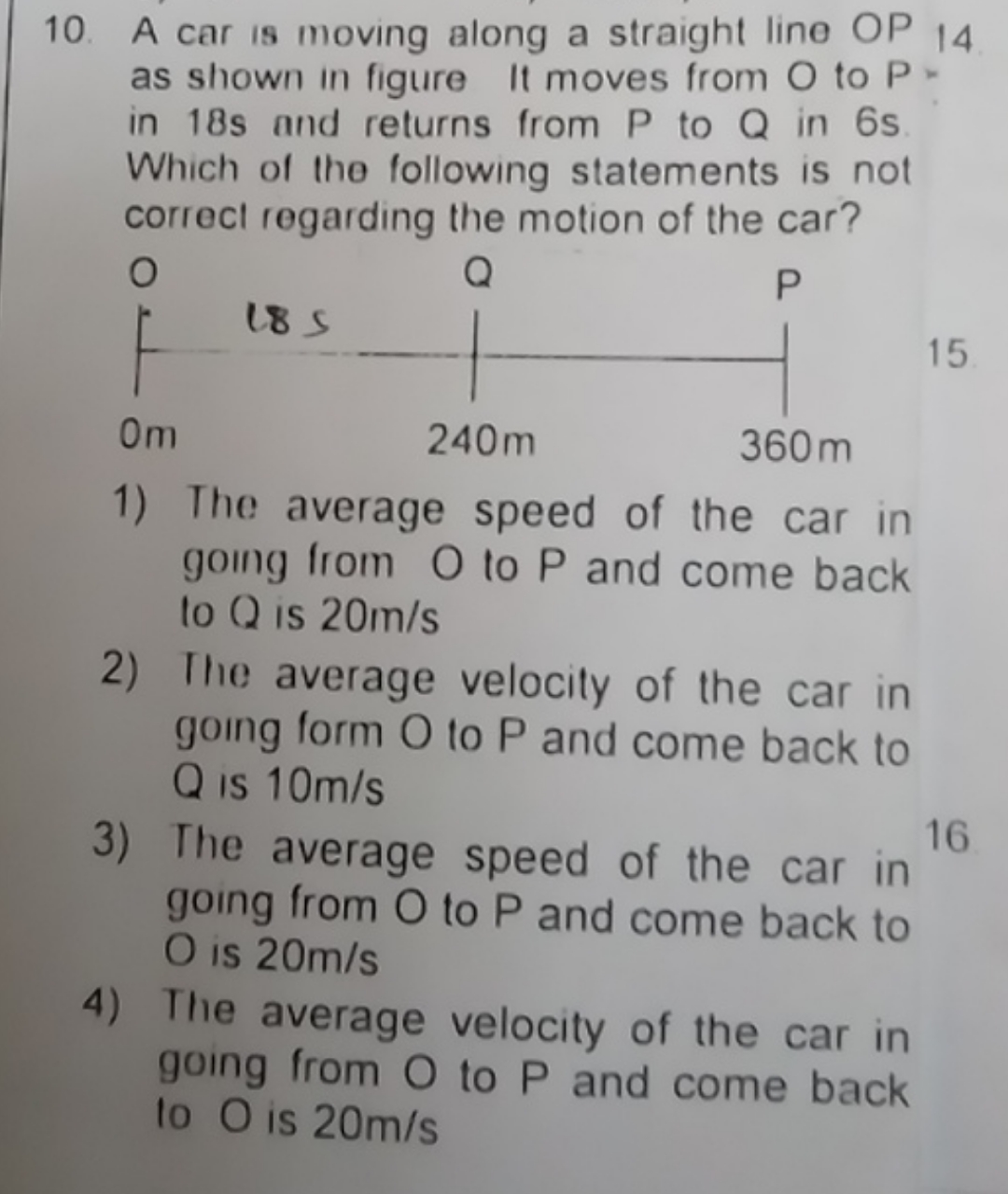 10. A car is moving along a straight line OP 14 as shown in figure it 