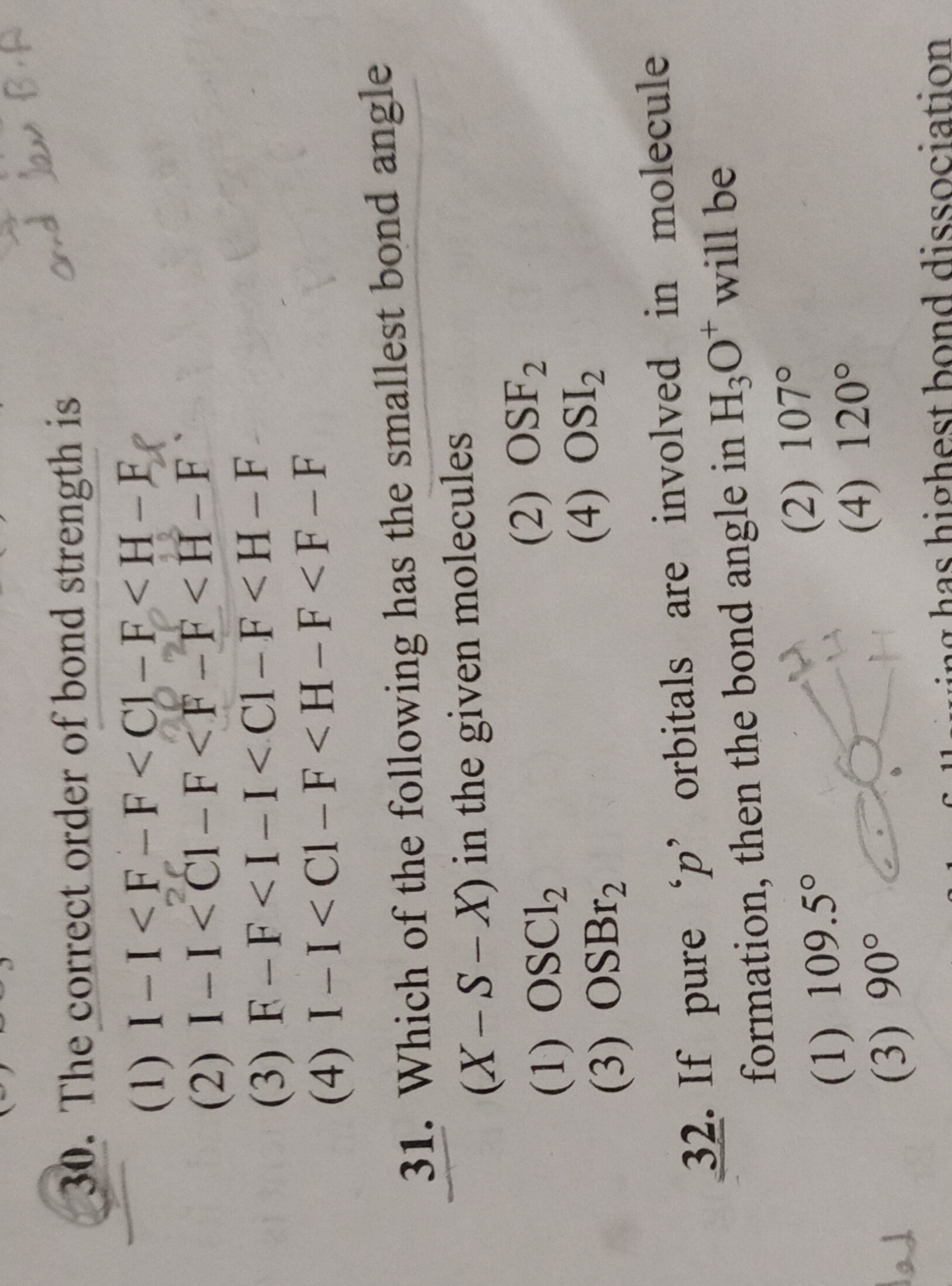 If pure ' p ' orbitals are involved in molecule formation, then the bo