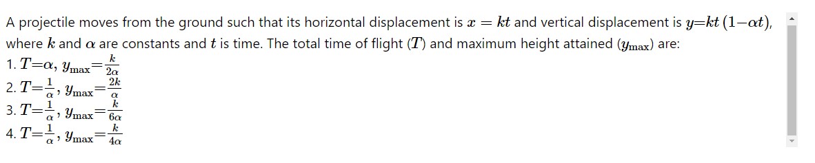 A projectile moves from the ground such that its horizontal displaceme