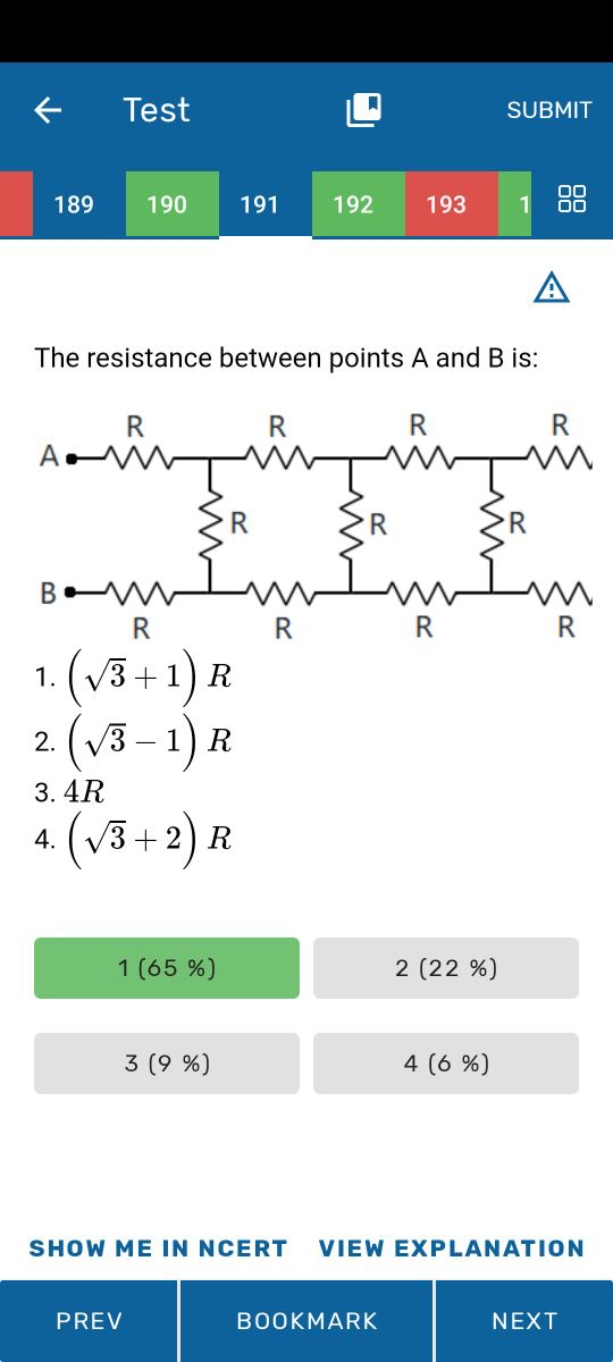 ← Test
SUBMIT
189
190
191
192
193
1
昭
△
The resistance between points 