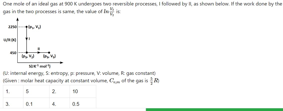 One mole of an ideal gas at 900 K undergoes two reversible processes, 