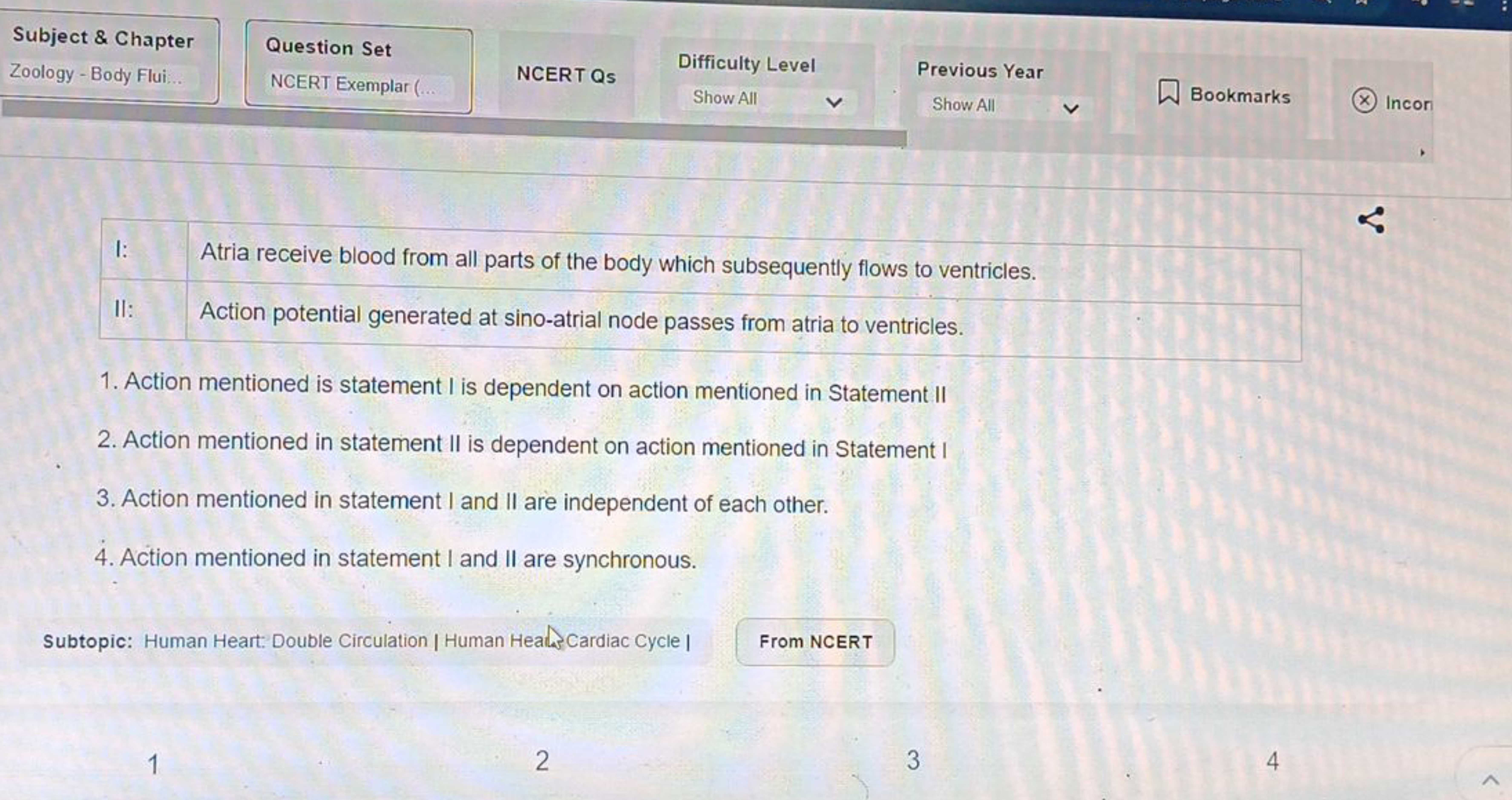 Subject \& Chapter
Question Set
Zoology - Body Flui.
NCERT Exemplar
NC