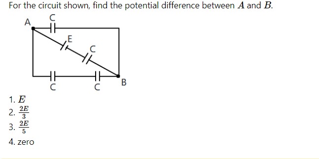 For the circuit shown, find the potential difference between A and B.
