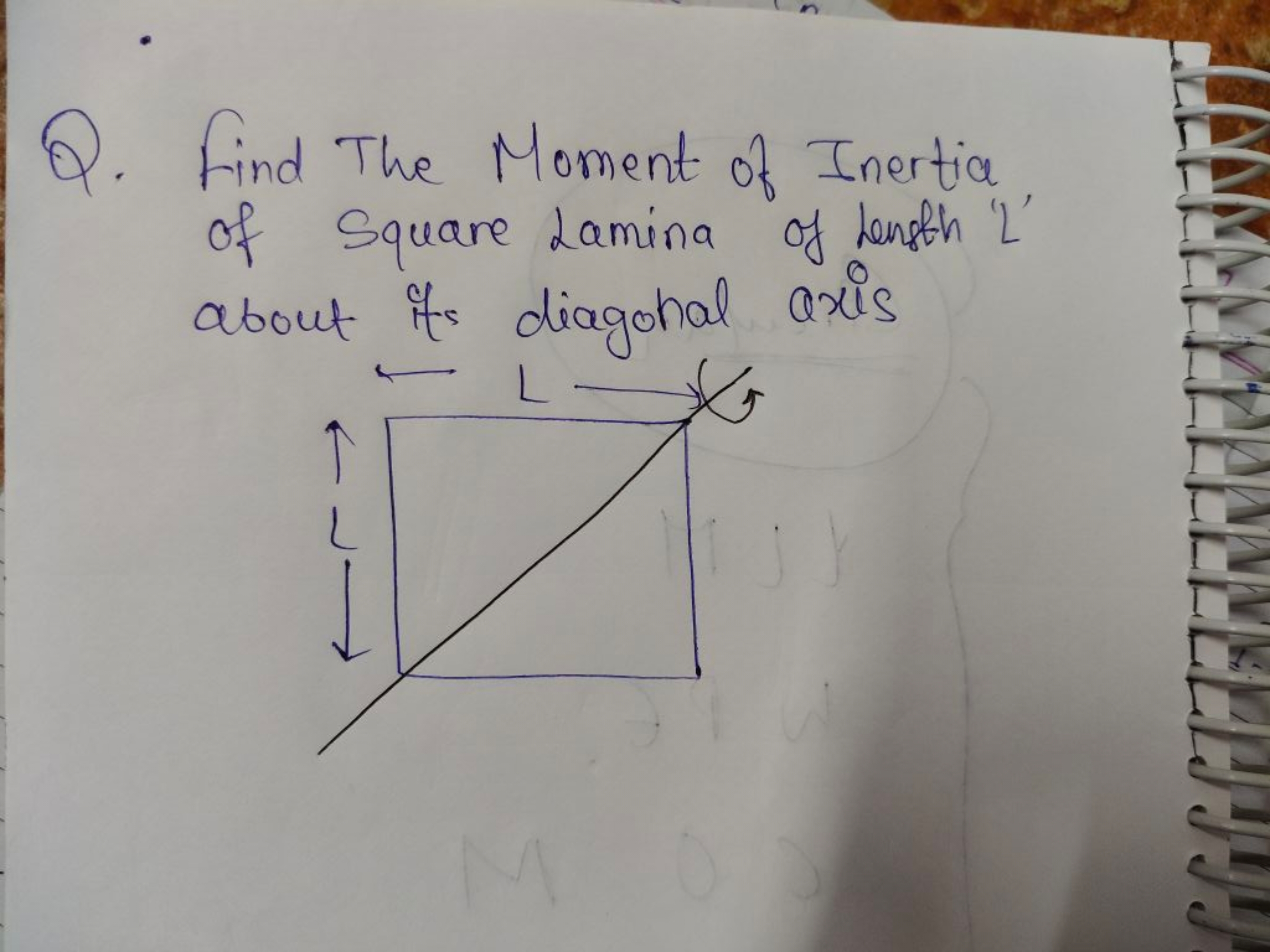 Q. Find The Moment of Inertia of Square Lamina of length ' L ' about i