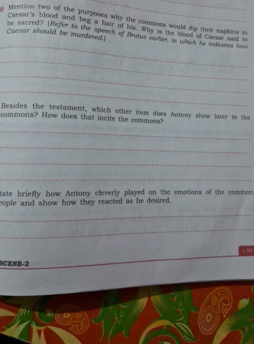 i) Mention two of the purposes why the commons would dip their napkins