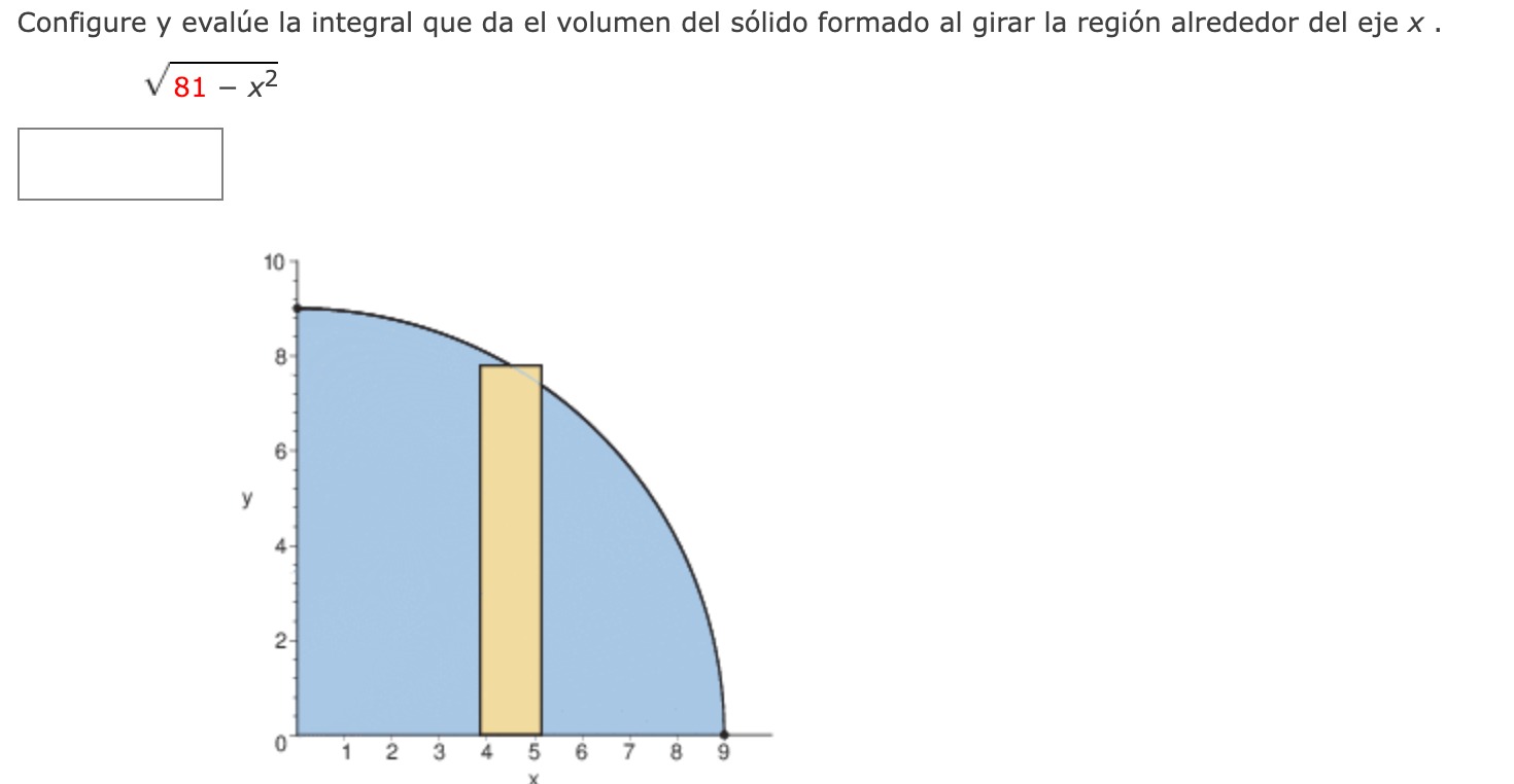 Configure y evalúe la integral que da el volumen del sólido formado al