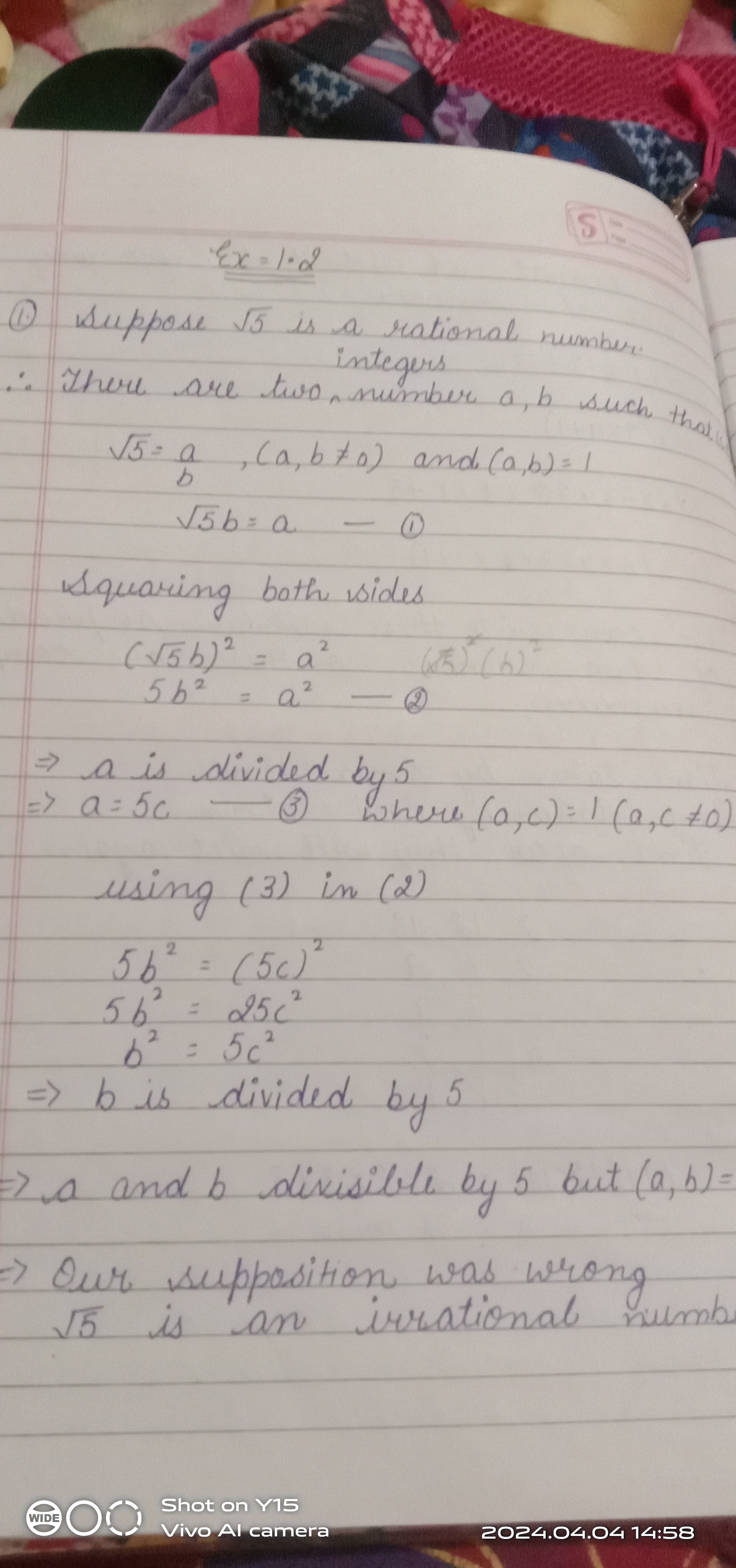 εx=1⋅2
Sc
(1) Suppose 5​ is a rational number. integers
∴ There are tw