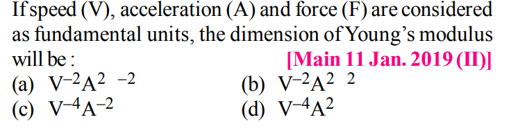 If speed (V), acceleration (A) and force (F) are considered as fundame