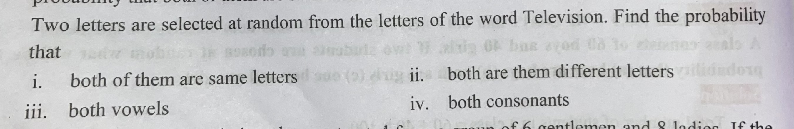 Two letters are selected at random from the letters of the word Televi