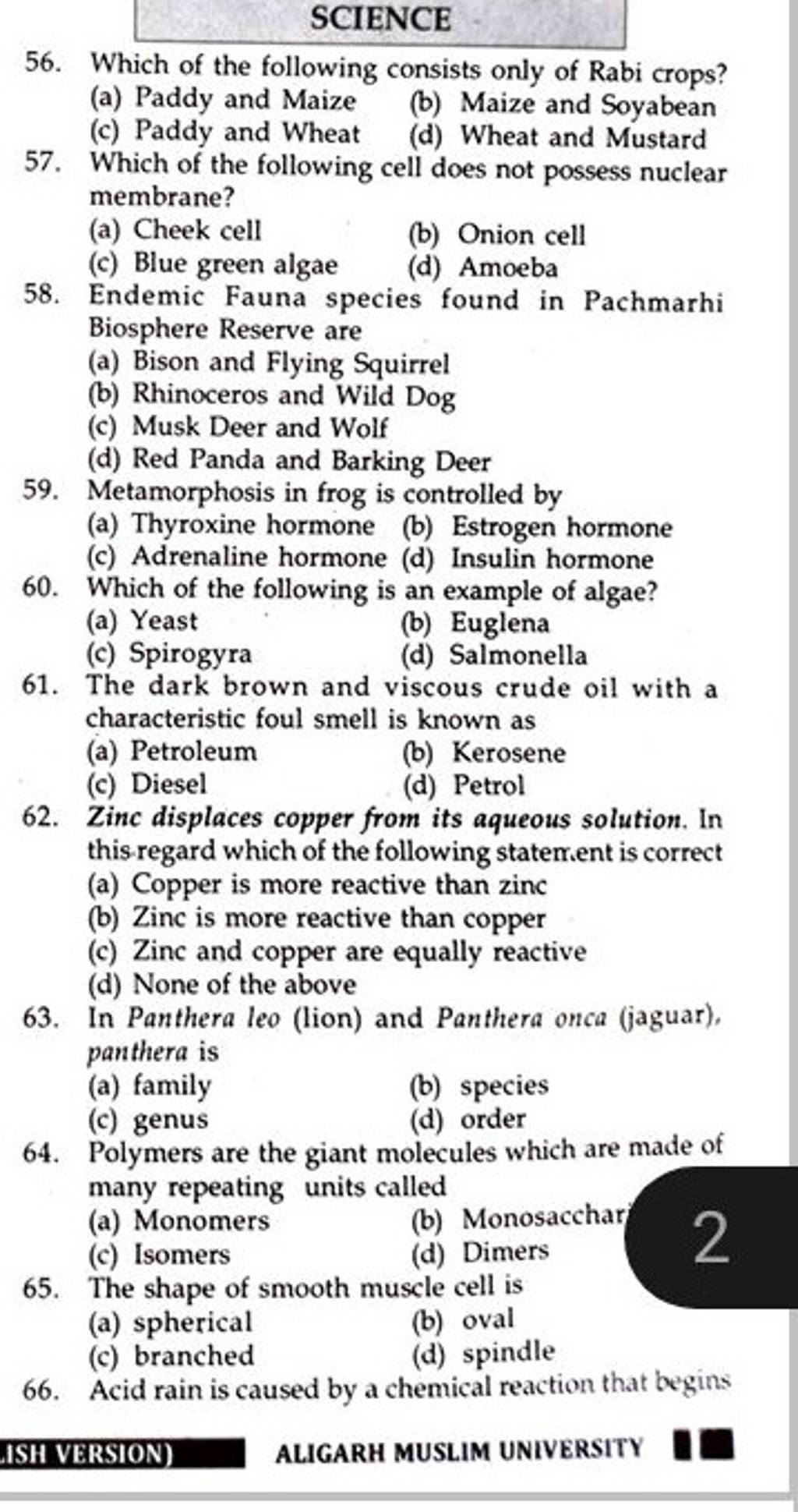 SCIENCE 56. Which of the following consists only of Rabi crops?