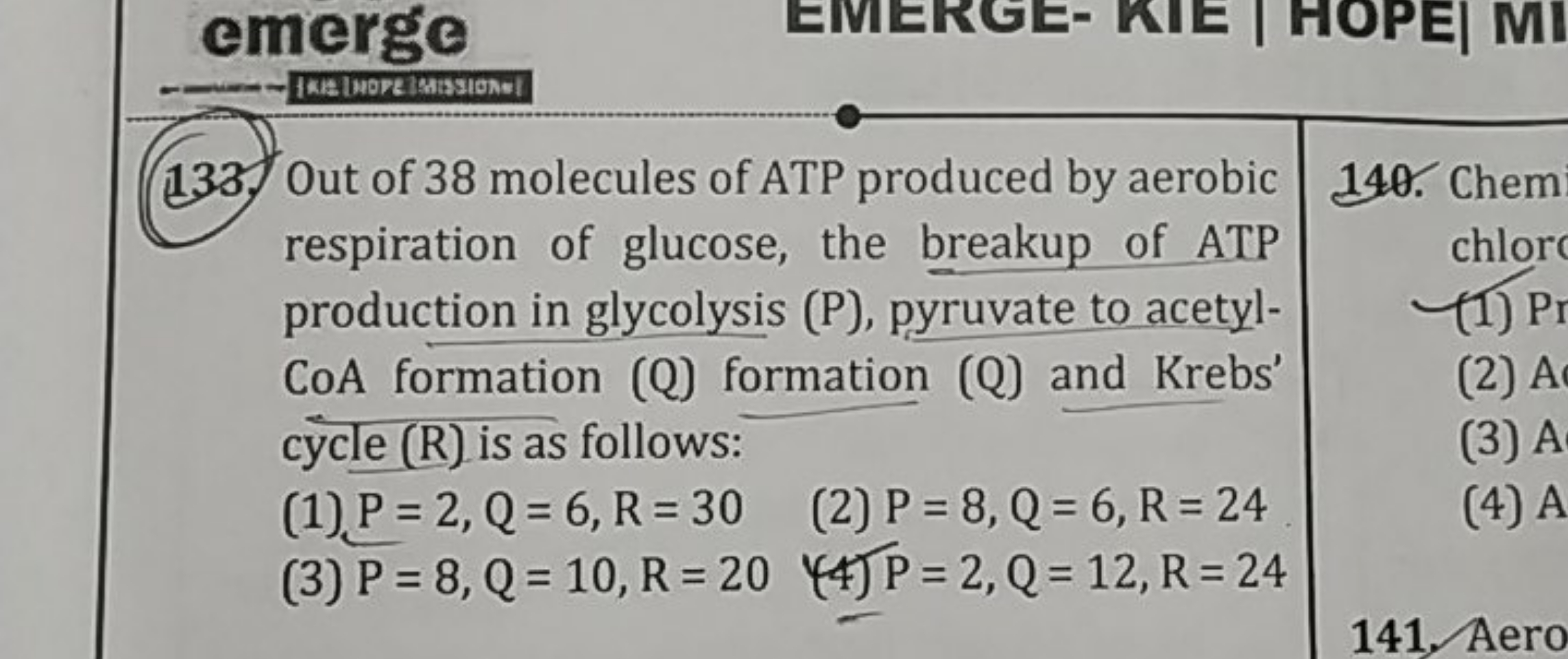 133. Out of 38 molecules of ATP produced by aerobic
140. Chem respirat