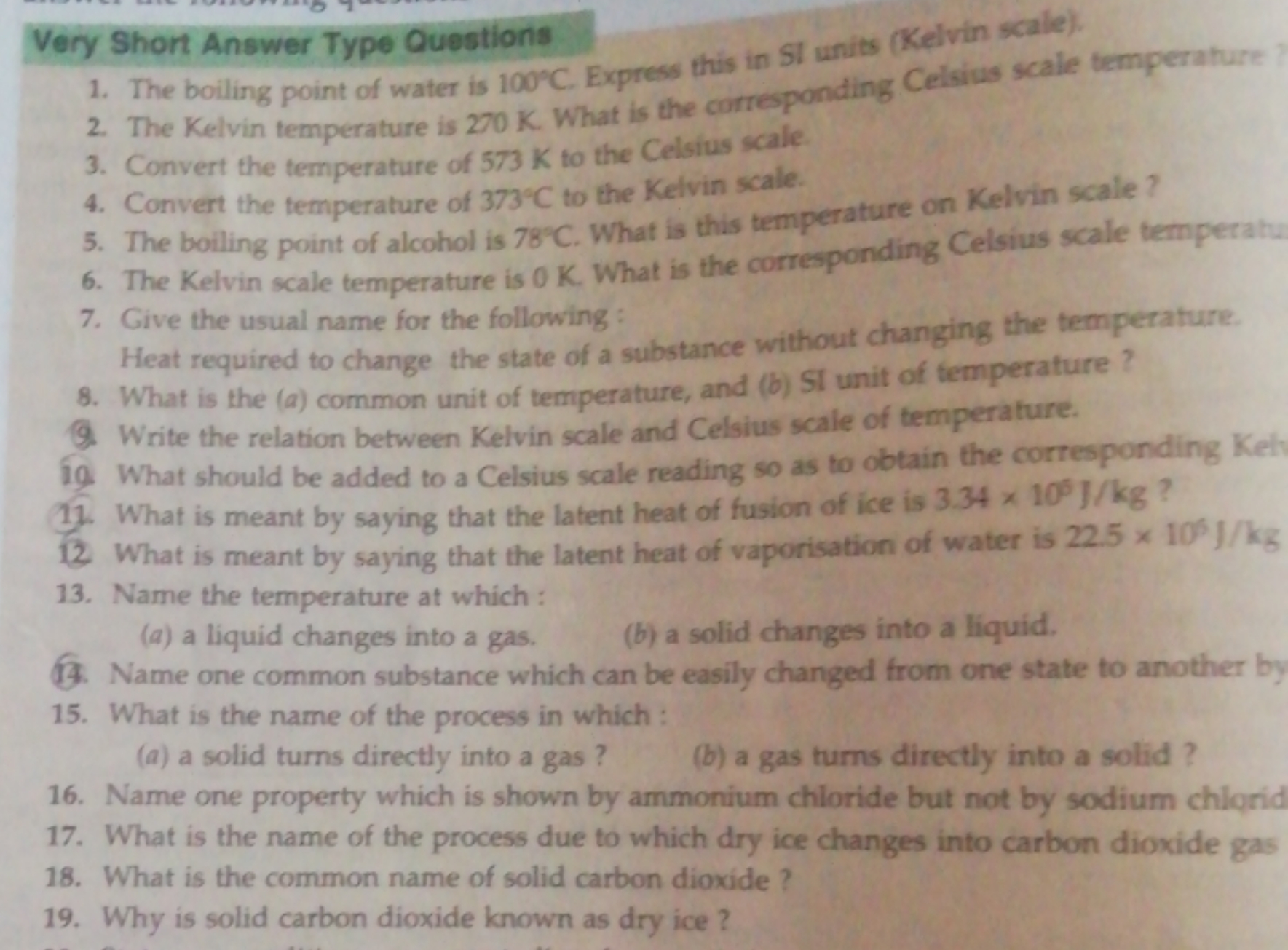 Very Short Answer Type Questions
1. The boiling point of water is 100∘