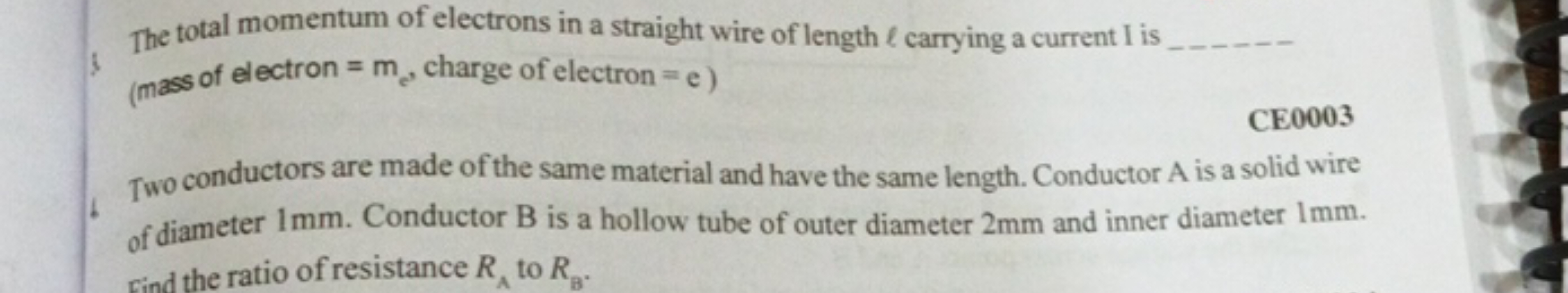 ( The total momentum of electrons in a straight wire of length ℓ carry