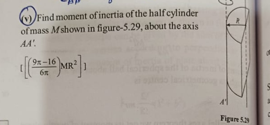 (v) Find moment of inertia of the half cylinder of mass M shown in fig