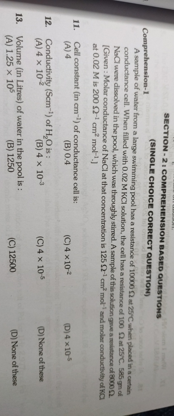 SECTION - 2 : COMPREHENSION BASED QUESTIONS
(SINGLE CHOICE CORRECT QUE