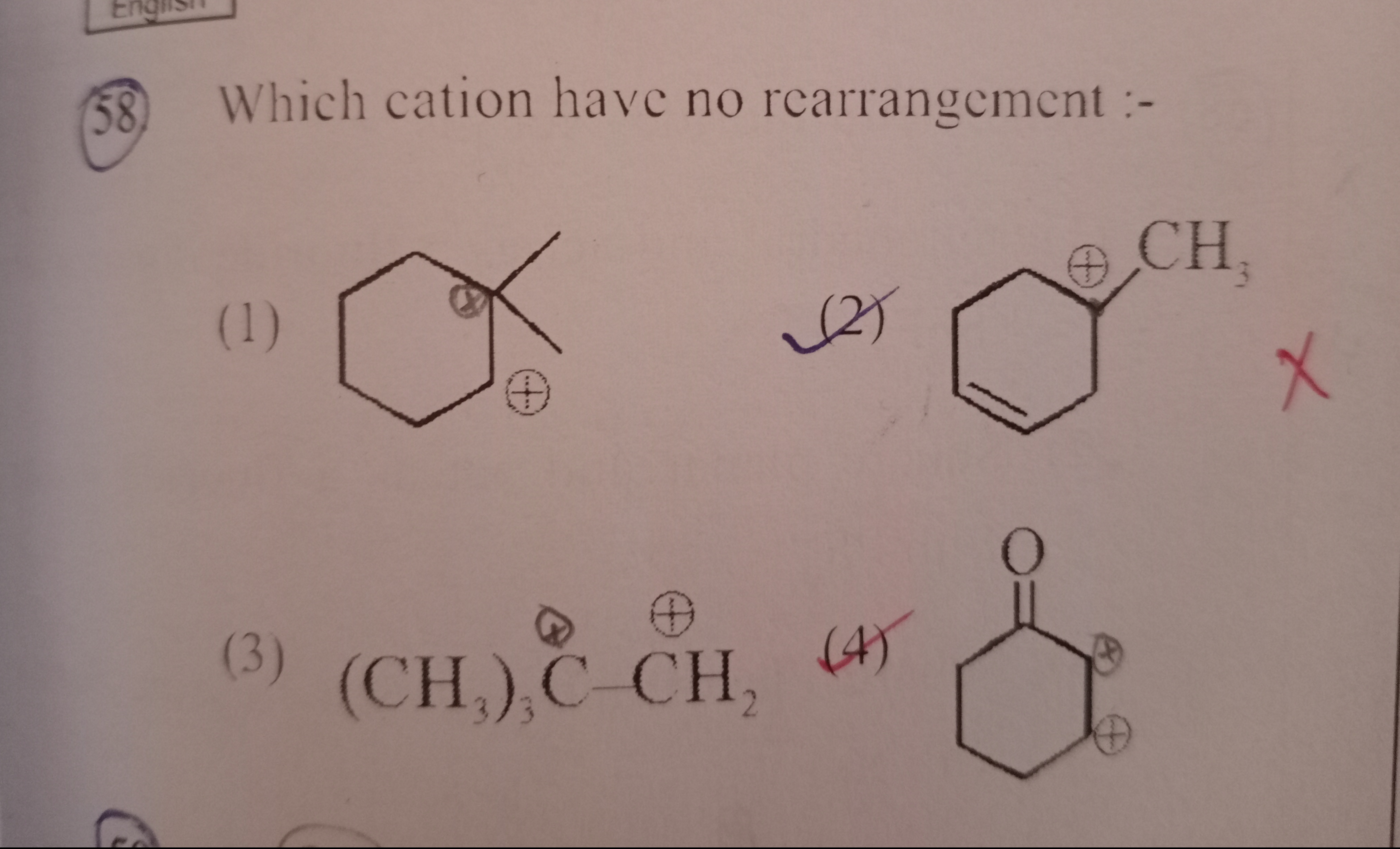 58. Which cation have no rearrangement :-