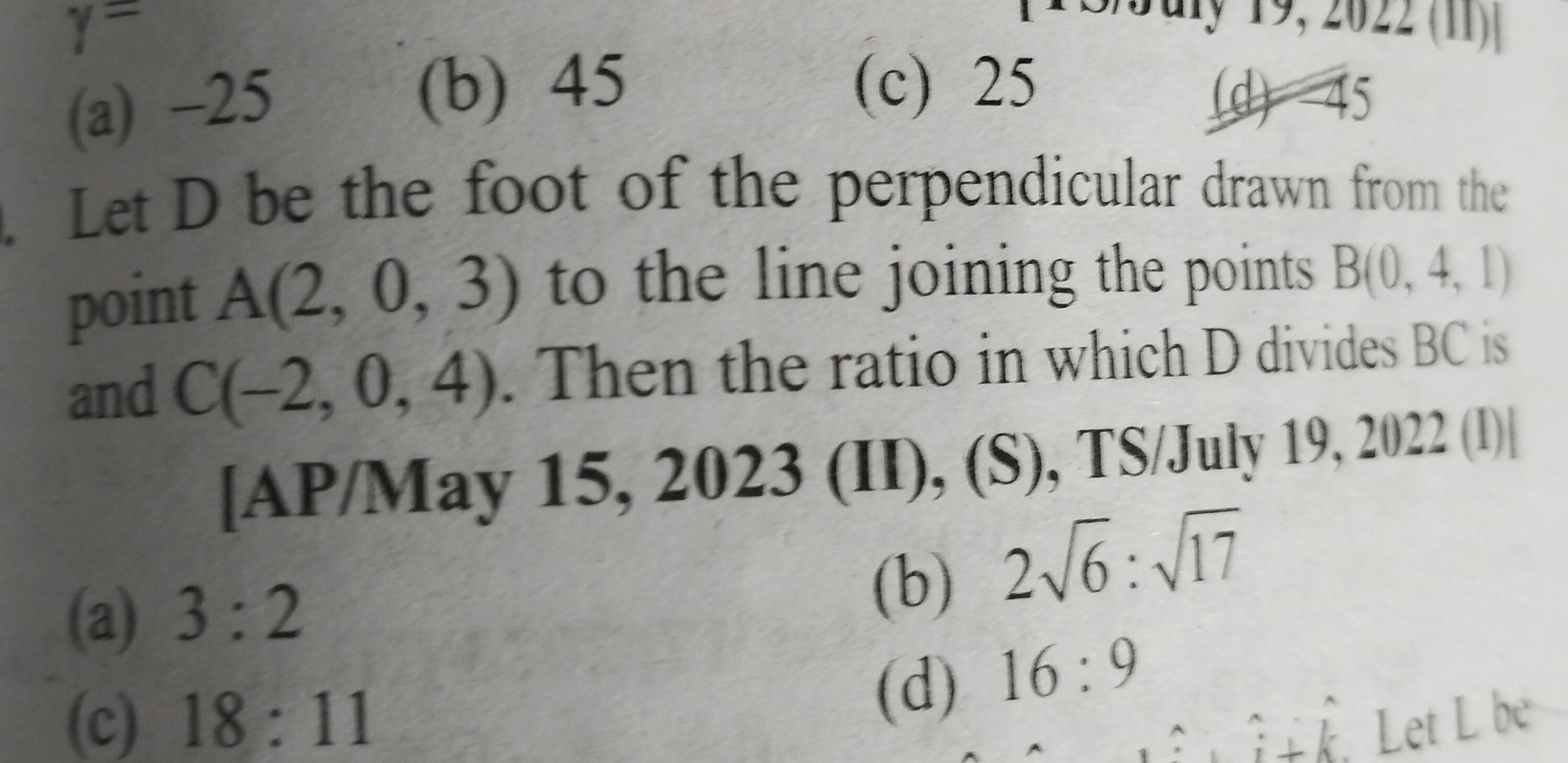 Let D be the foot of the perpendicular drawn from the point A(2,0,3) t