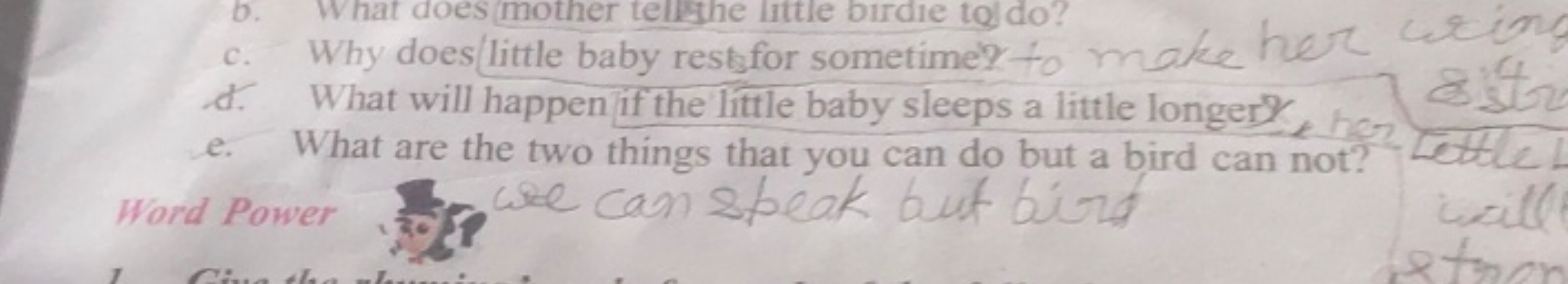 b. What does (mother tell the little birdie to do?
c.
C.
e.
Word Power