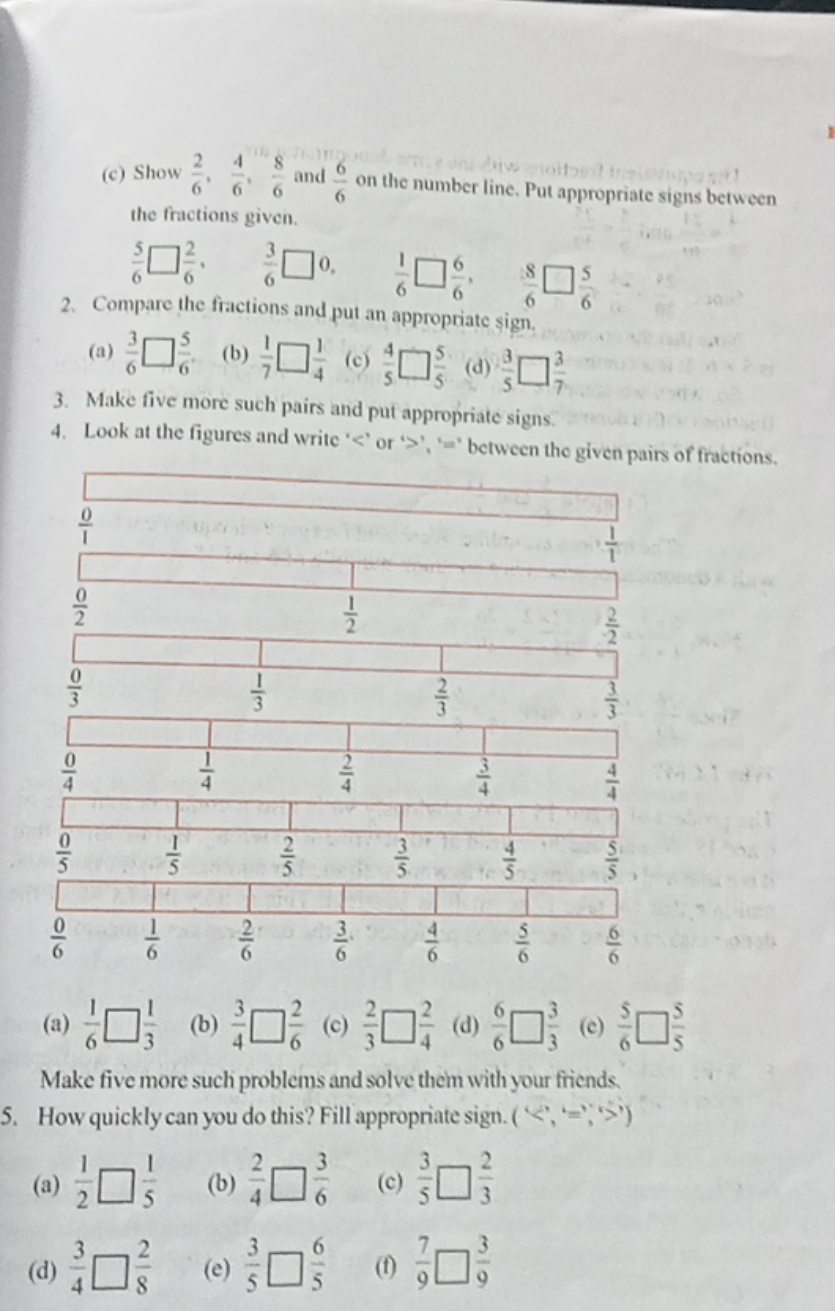 (c) Show 62​,64​,68​ and 66​ on the number line. Put appropriate signs