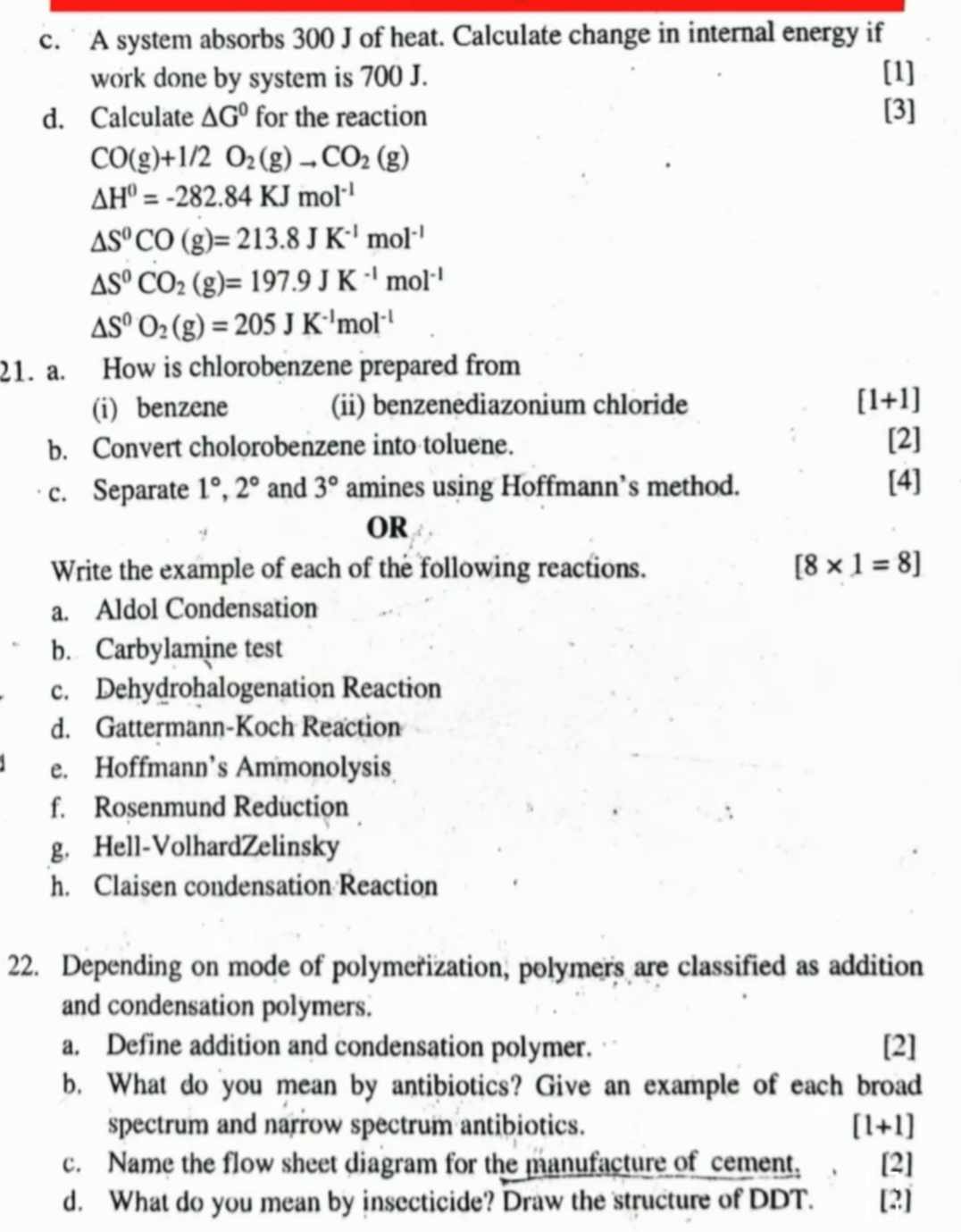 [4] OR Write the example of each of the following reactions. \[ [8 \ti