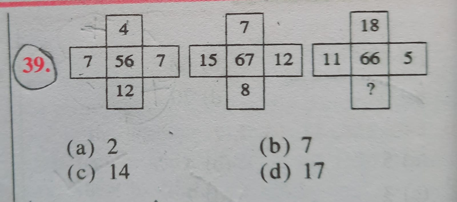 (39.)
(a) 2
(c) 14
(b) 7
(d) 17