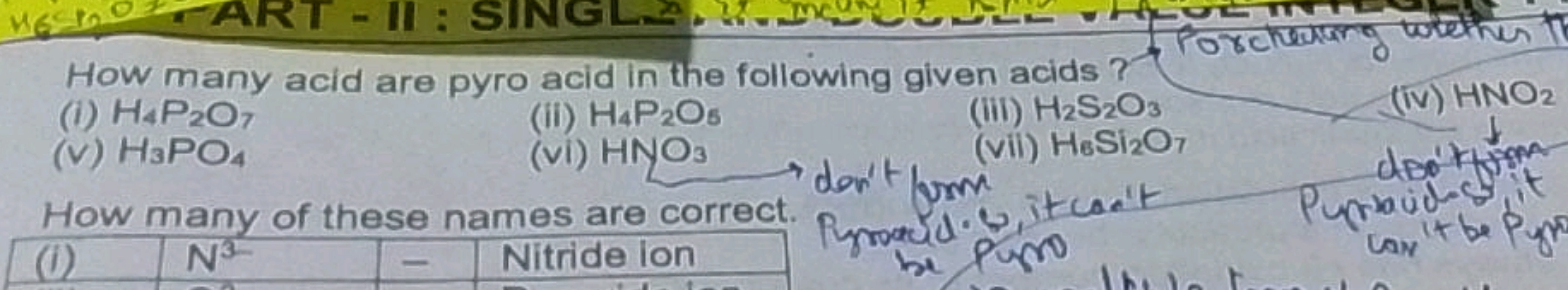 How many acid are pyro acid in the following given acids?
(i) H4​P2​O7