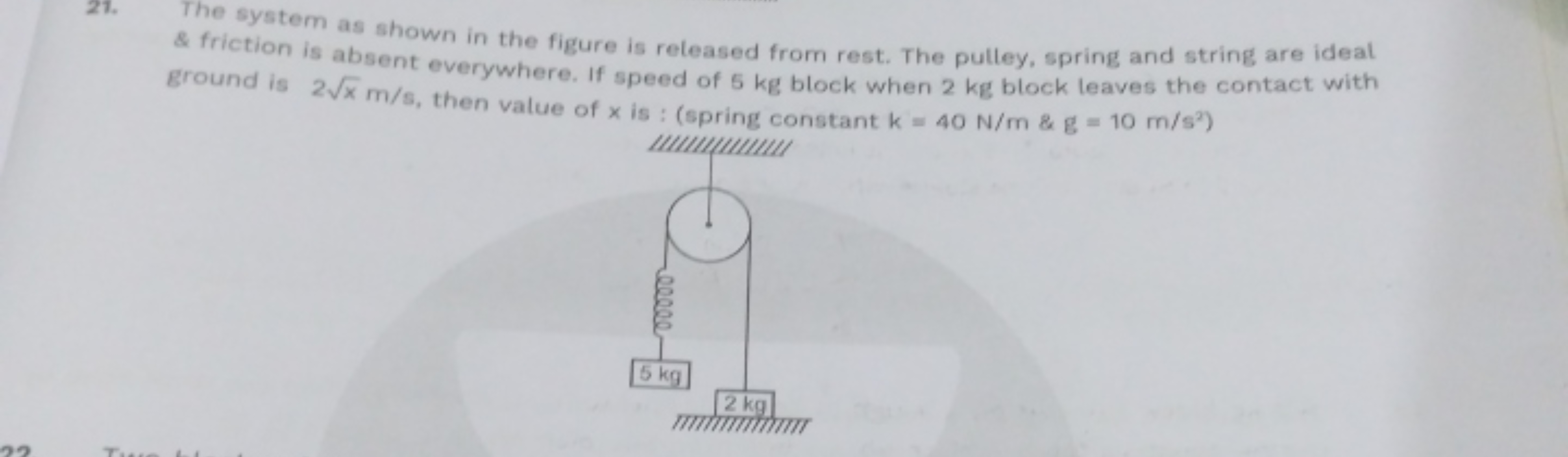 21. The system as shown in the figure is released from rest. The pulle