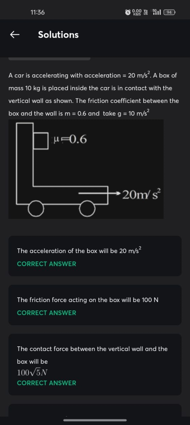 11:36
94
←
Solutions

A car is accelerating with acceleration =20 m/s2