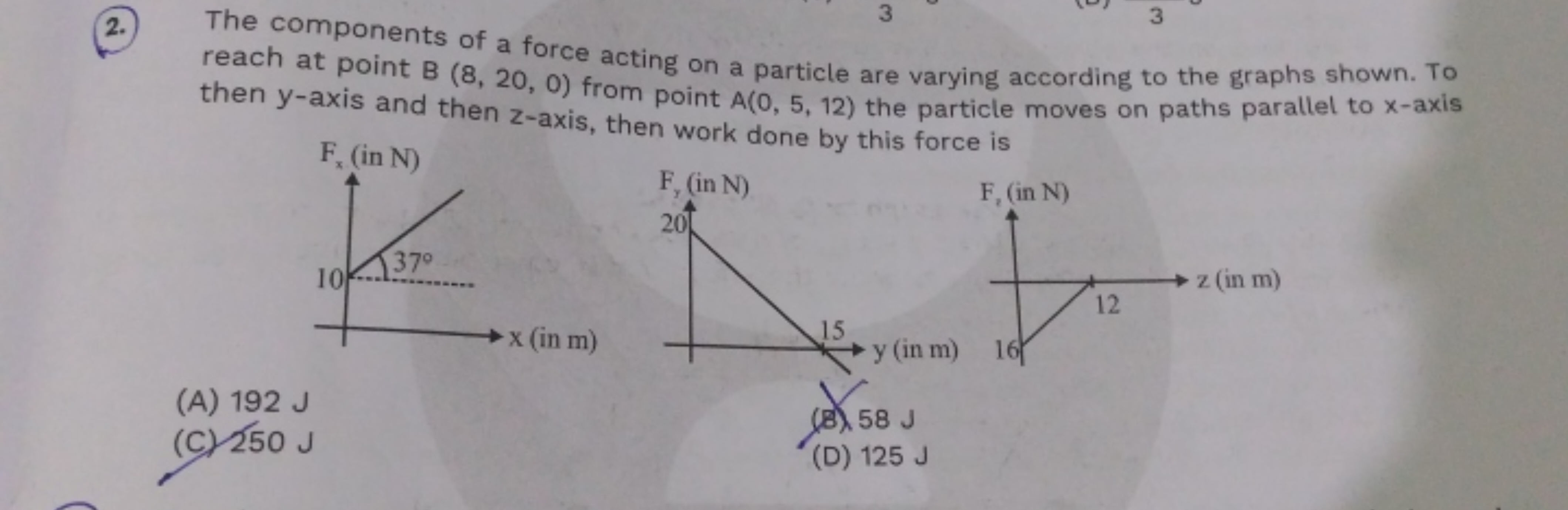 2.) The components of a force acting on a particle are varying accordi