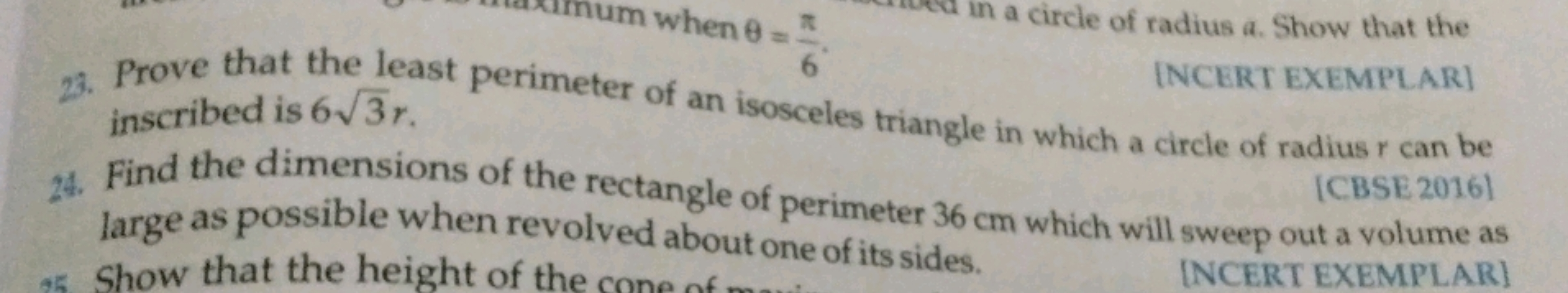 um when 0=
6
in a circle of radius a. Show that the
INCERT EXEMPLAR]
2