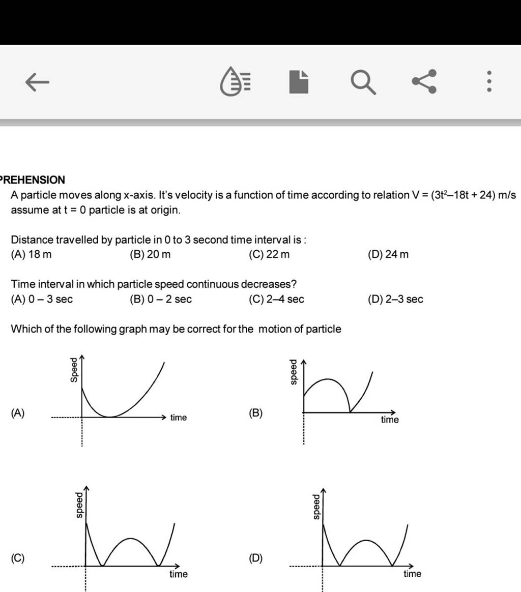 REHENSION A particle moves along x-axis. It's velocity is a function o