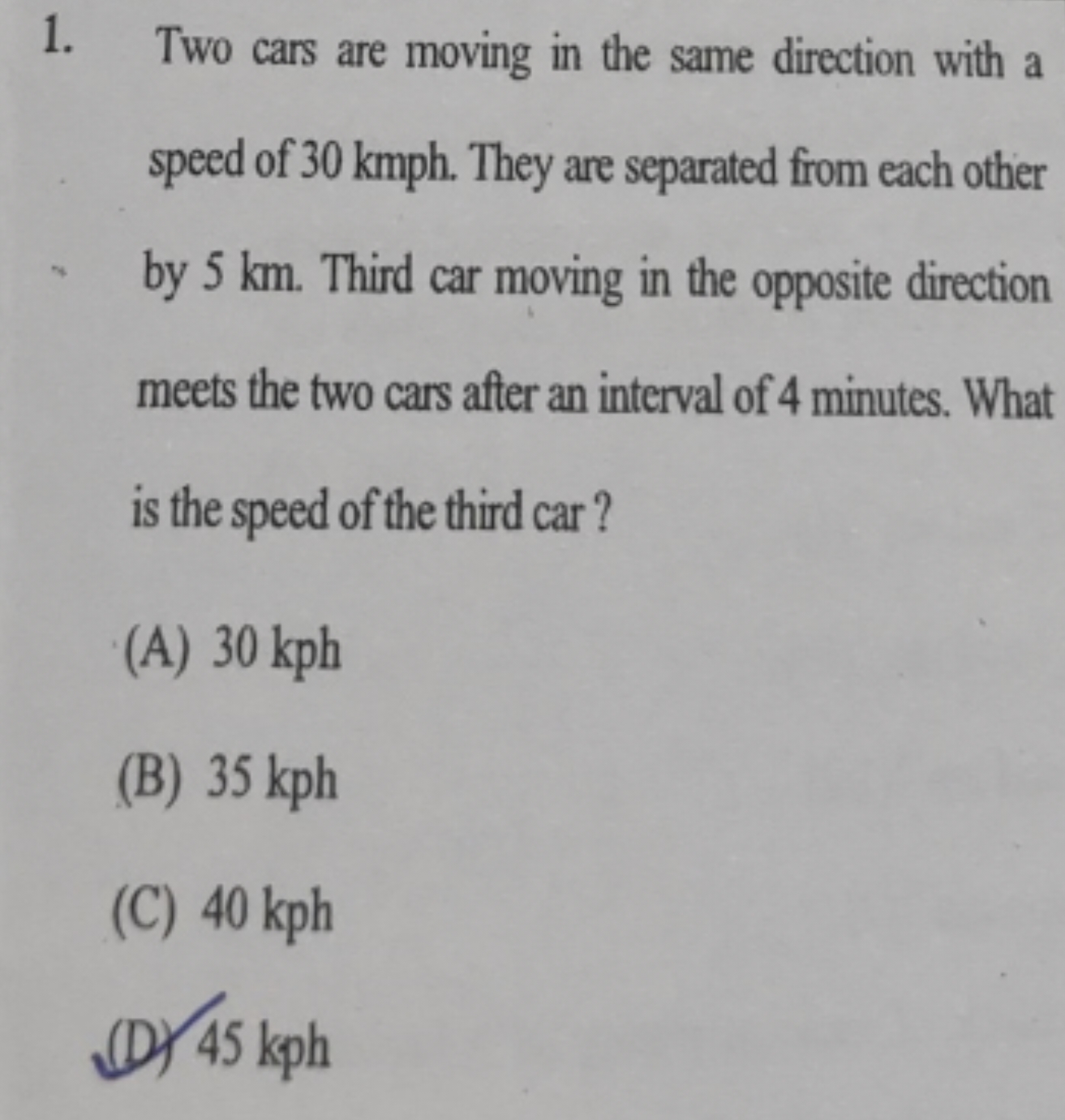 1. Two cars are moving in the same direction with a speed of 30 kmph .