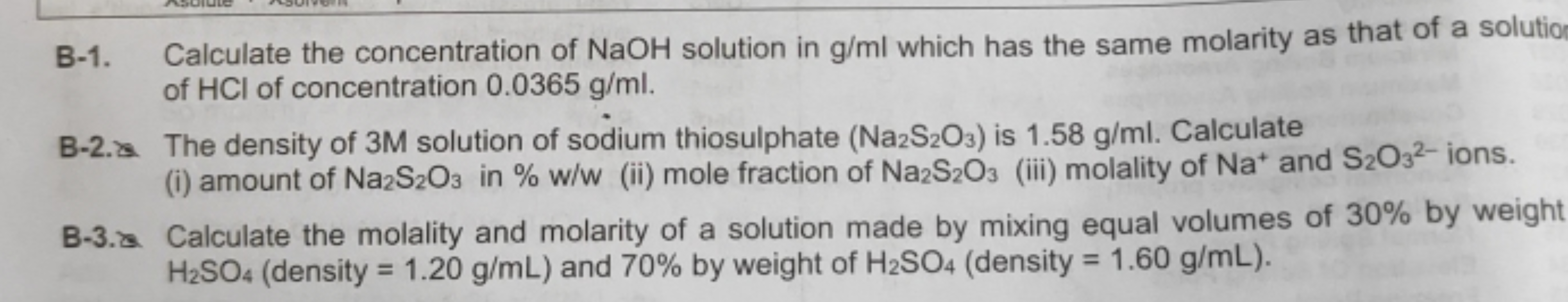 B-1. Calculate the concentration of NaOH solution in g/ml which has th