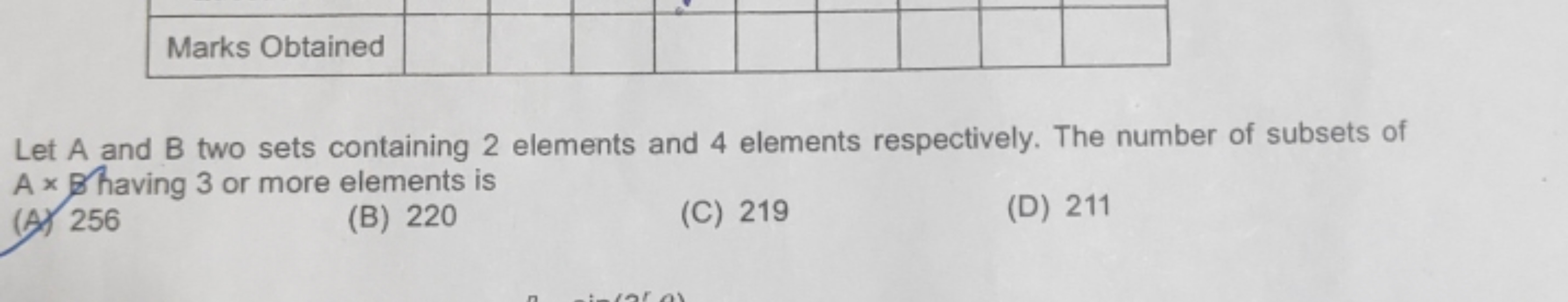 Marks Obtained

Let A and B two sets containing 2 elements and 4 eleme