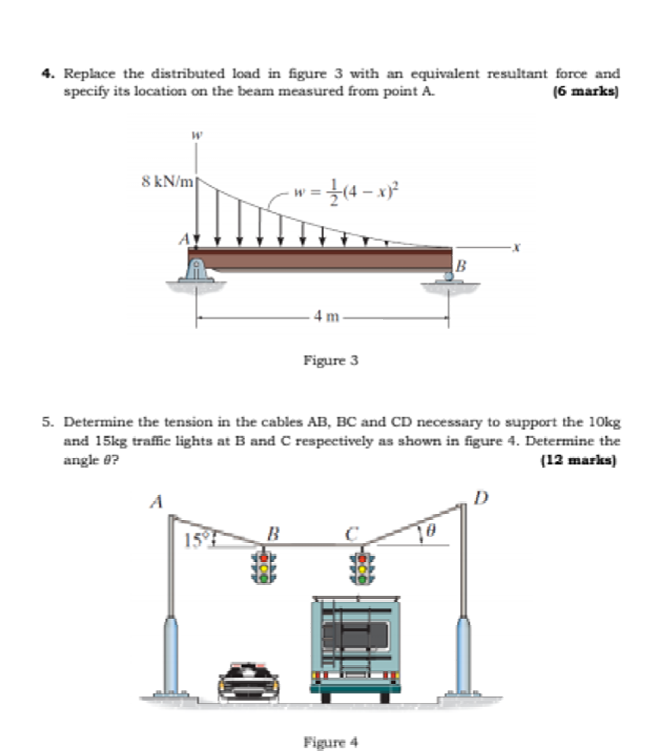 4. Replace the distributed load in figure 3 with an equivalent resulta