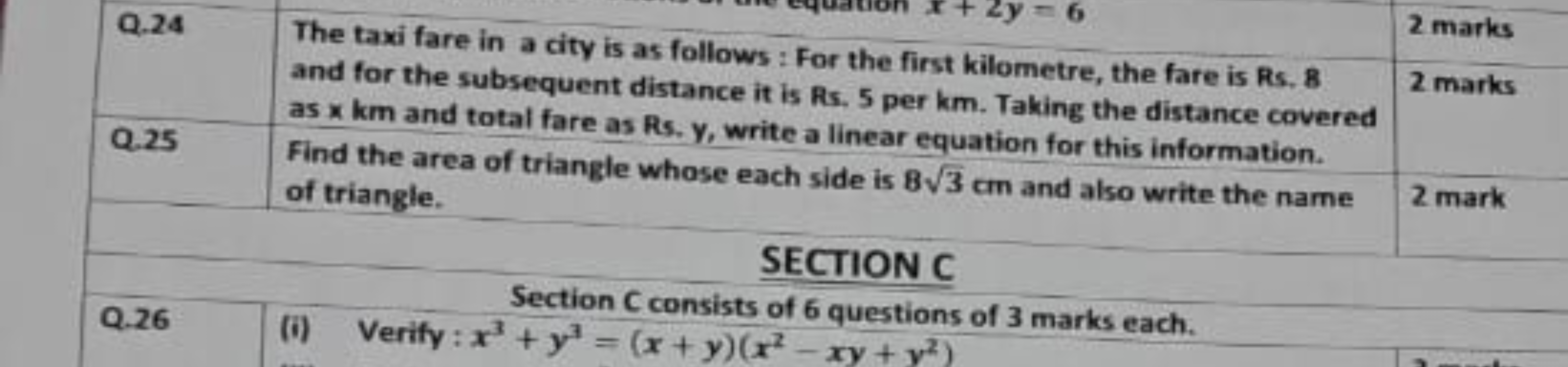 
Q. 26
(i) Verify: x3+y3=(x+y)(x2−xy+y2)