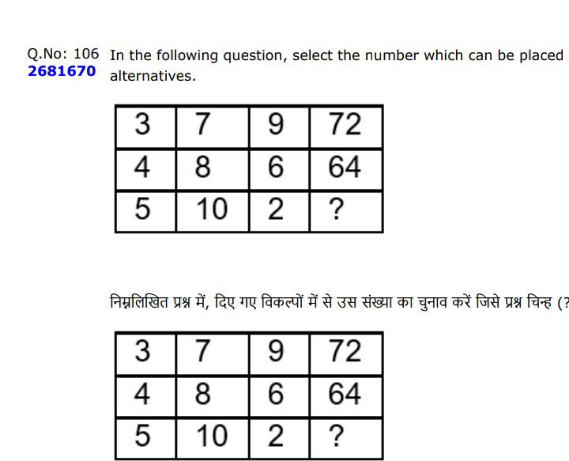 Q.No: 106 In the following question, select the number which can be pl