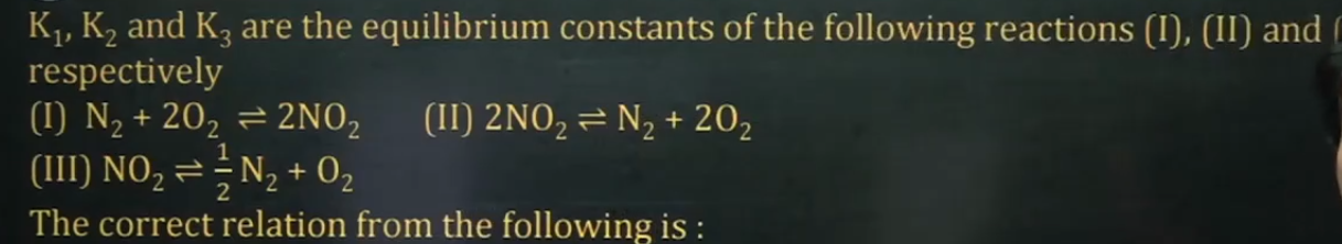 K1​, K2​ and K3​ are the equilibrium constants of the following reacti