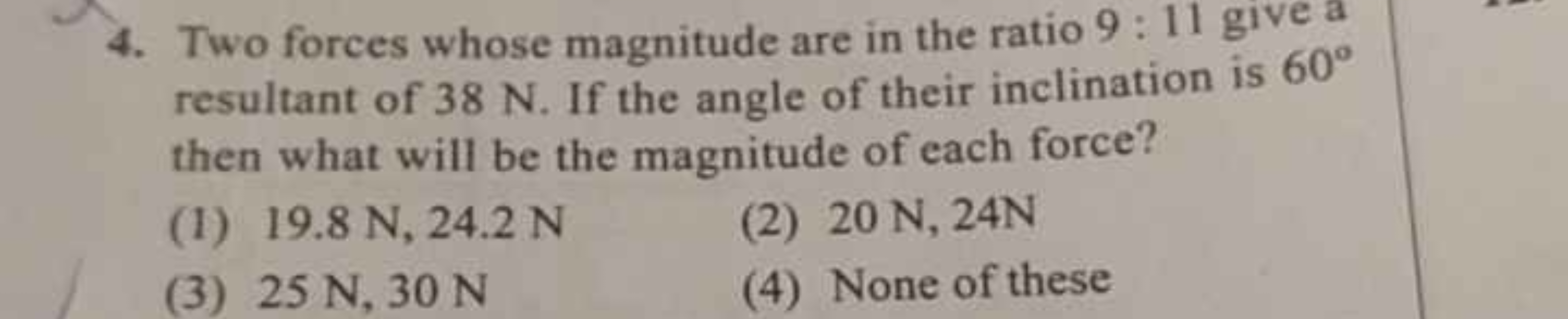 4. Two forces whose magnitude are in the ratio 9:11 give a resultant o