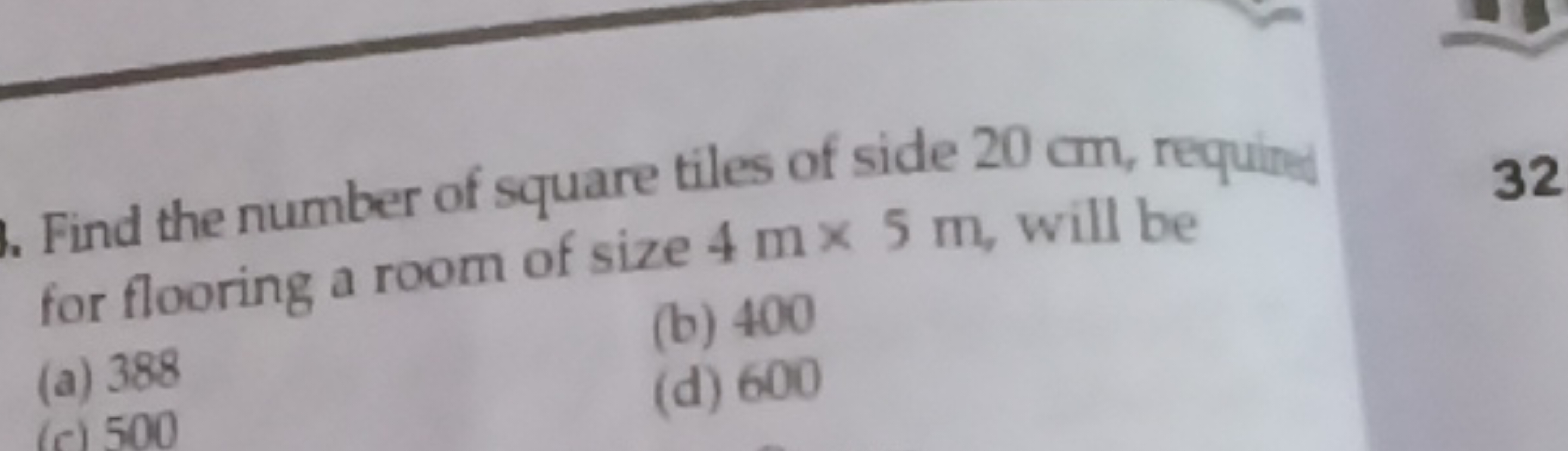 Find the number of square tiles of side 20 cm , requines for flooring 